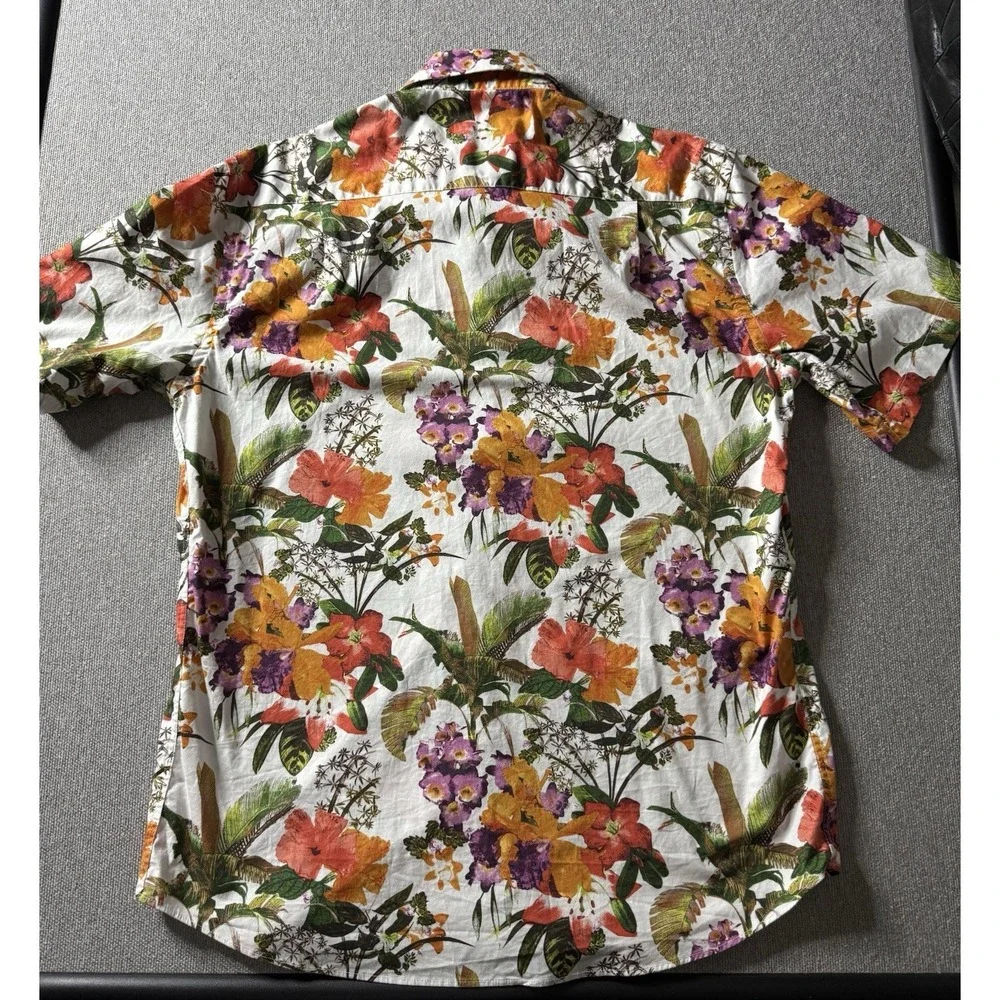 Alan Flusser Men's Large Floral Short Sleeve Button Up Shirt Tropical, Colorful - Picture 10 of 11